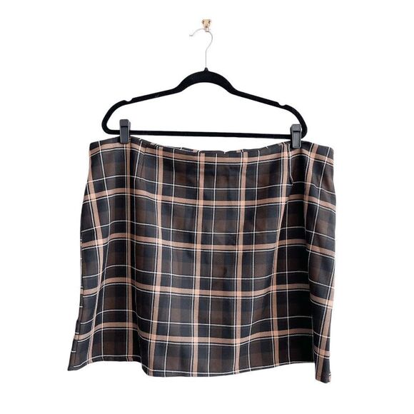 Boohoo Curve Womens A-Line Mini Skirt Plaid Brown Plus Size 20 - Picture 1 of 8